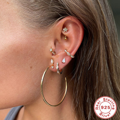 S925 Sterling Silver Diamond Horse Eye Ear Clip Earrings