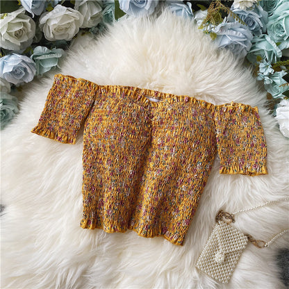 Sexy Floral Chiffon Shirt Short-sleeved Summer Western Style