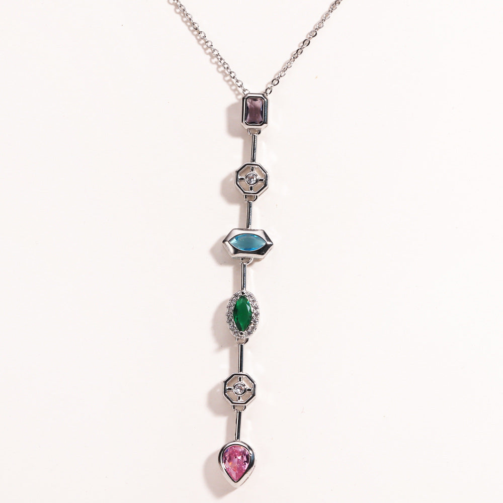 Square Colored Diamond Pendant Necklace For Women