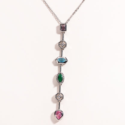 Square Colored Diamond Pendant Necklace For Women