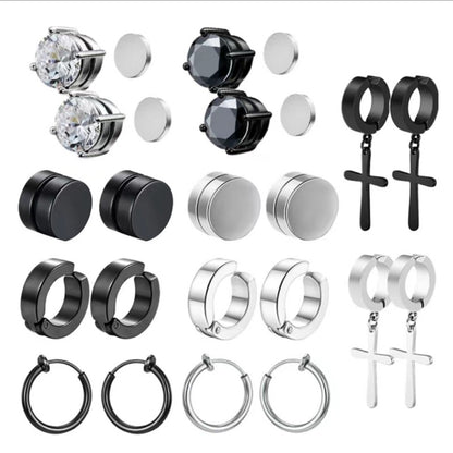 Titanium Steel Earrings Cross Zircon Magnet Ear Clip