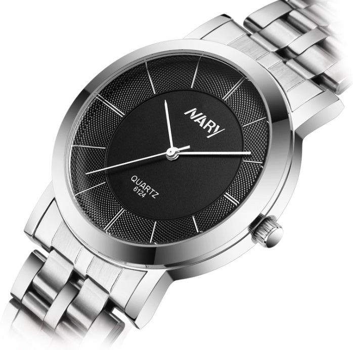Steel belt couple watch simple men and women on the table quartz watch