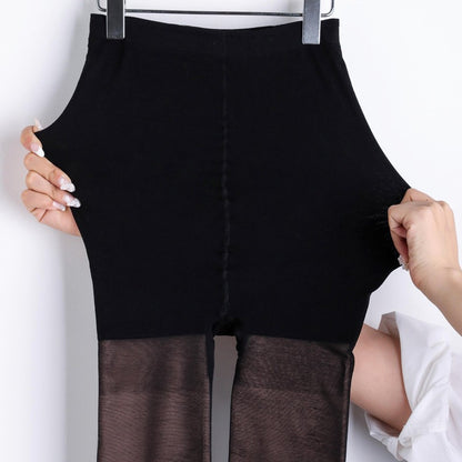 Double-layer Fleece-lined Black Silk Stockings Women