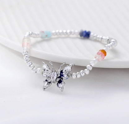 Fancy Butterfly Drop Oil Beaded Bracelet Stretch Jewelry For Women