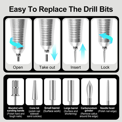 Professional Nail Drill, 35000 RPM Electric Mobile Drill For Acrylic Nails, Rechargeable Electric Nail File Machine Kit For Home Use, Salon Quality, Portable & Low Noise.