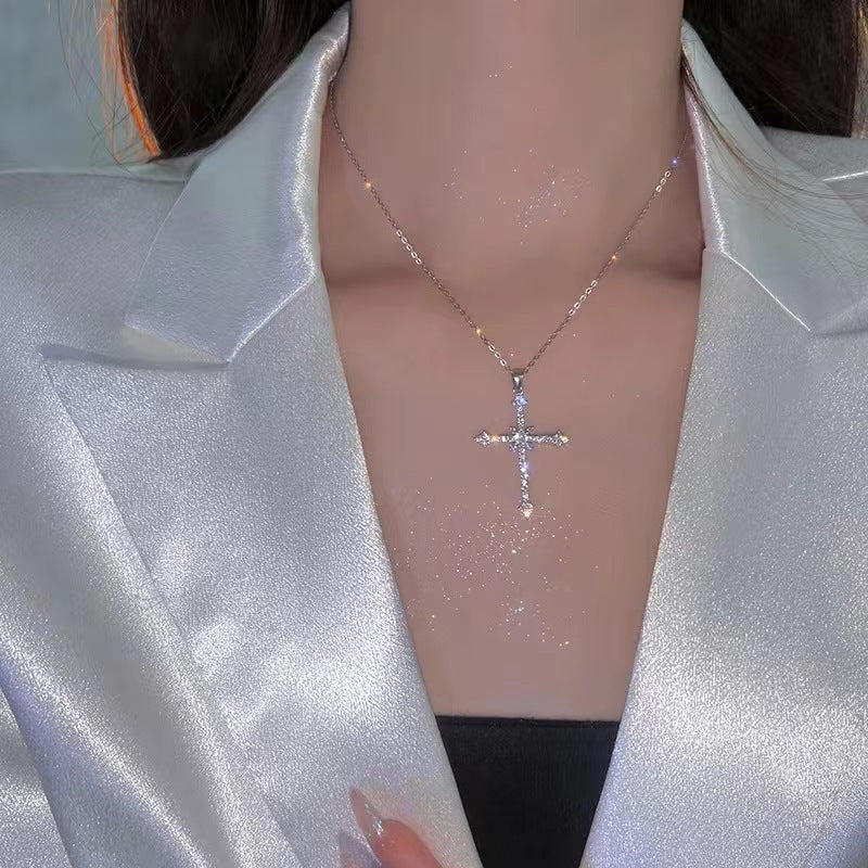 Asterism Cross Rhinestone Zircon Necklace For Women