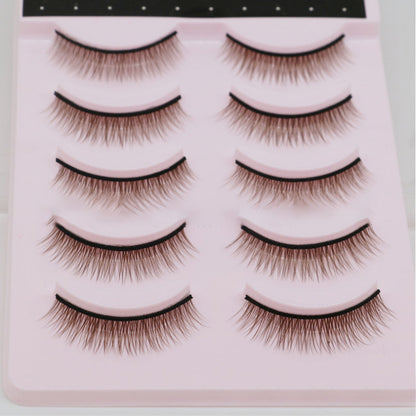 Factory wholesale Brown cross short nude makeup natural false eyelashes hard stem cotton thread stem can be OEM5 pair 024 Brown