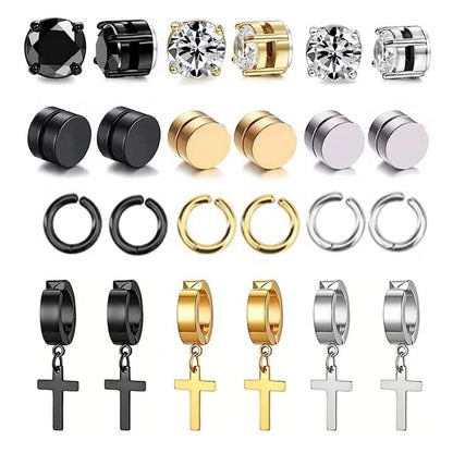 Titanium Steel Earrings Cross Zircon Magnet Ear Clip