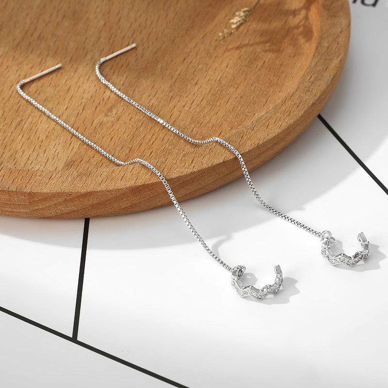 Flash Diamond Wave Ear Clip Box Chain Earrings