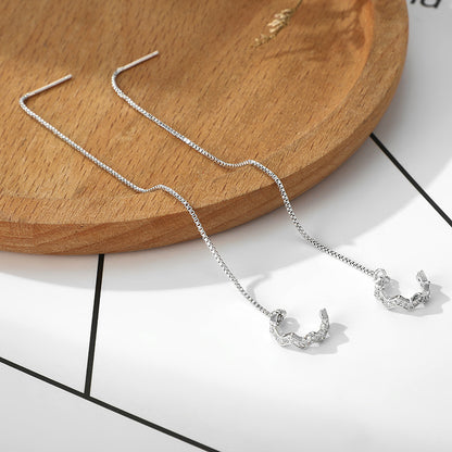 Flash Diamond Wave Ear Clip Box Chain Earrings