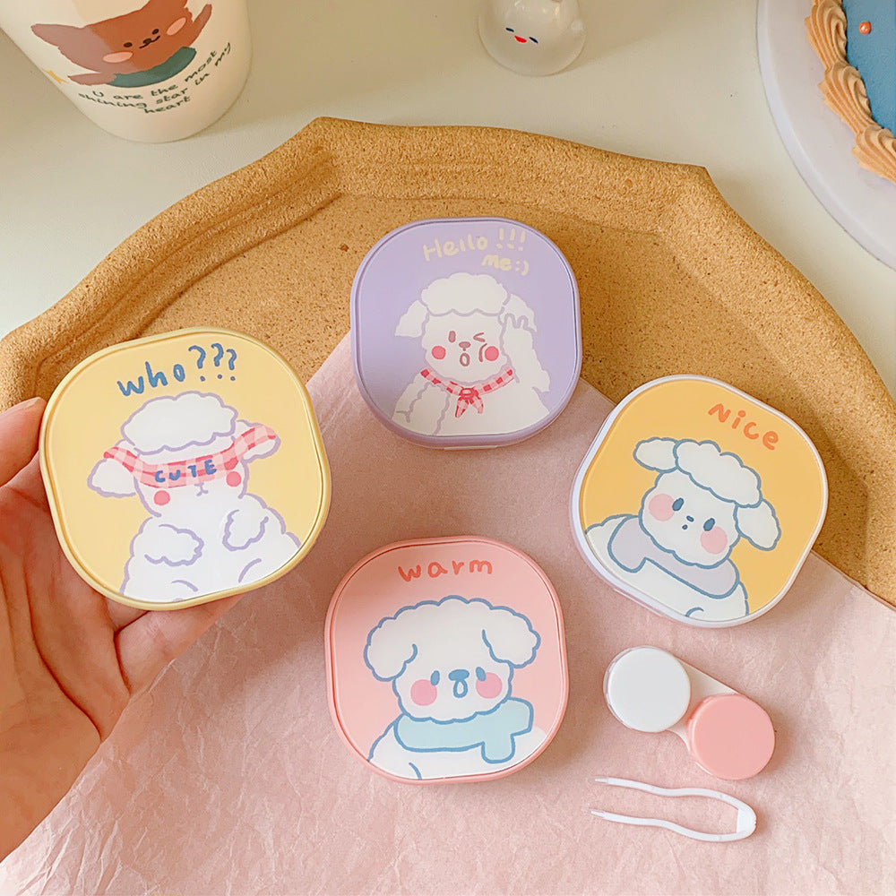 Ins Style Simple Cute Puppy Cartoon With Mirror Contact Lens Case
