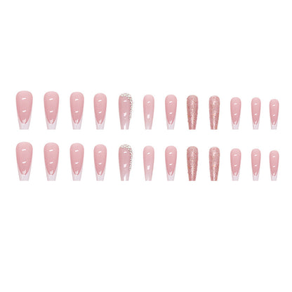 Women's Fashion Simple French Gradient Length Pile Rhinestone Fake Nails