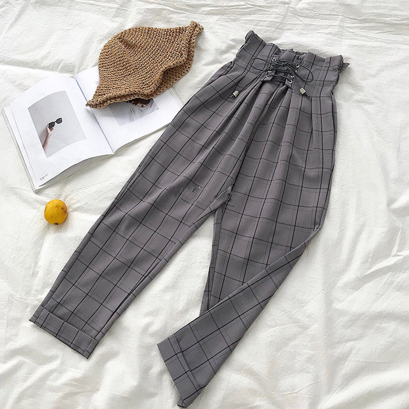 Ladies Spring New Plaid Casual Pants