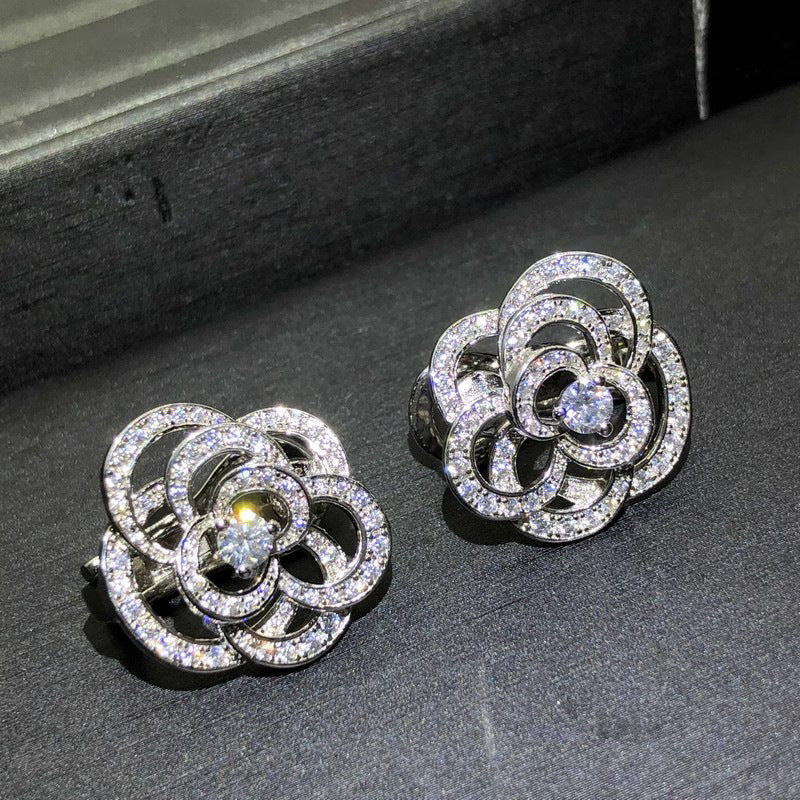 Camellia Rings Ear Studs Design Fashion Women