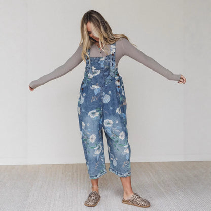 Loose Fit Printed Denim Trousers For Women