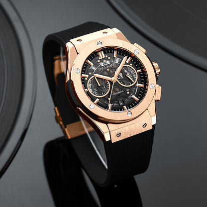 Multifunctional Rubber-Strap Quartz Stopwatch Mens Watch