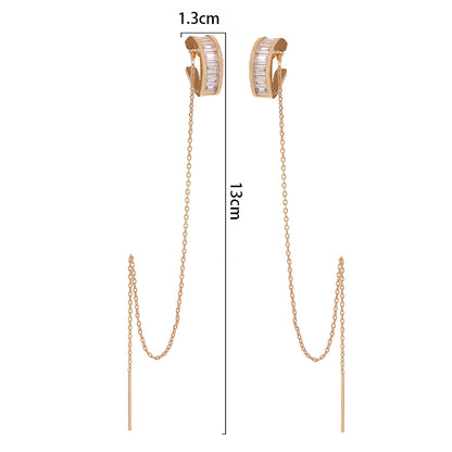 Ear Bone Clip Ear Line Integrated Long Tassel Earrings Micro Inlaid With Zircon C-type Half Round Earrings Ear Clip Accessories