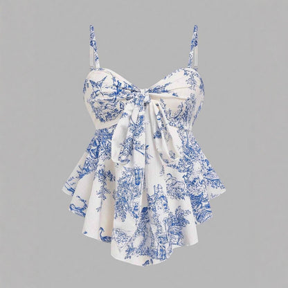 Printed Sleeveless Irregular Hem Camisole Top