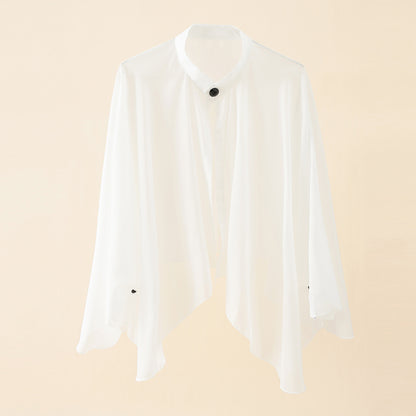 Solid Color Ventilation Shawl Button Chiffon Sunscreen Women's Fashion