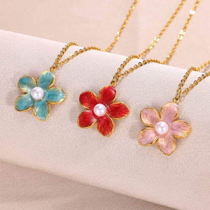 Colorful Oil Necklace Flower Pendant Necklace For Women