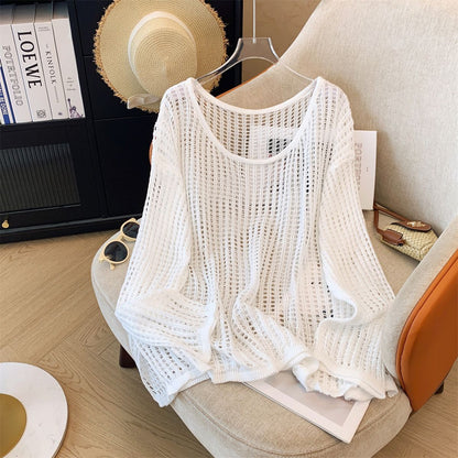 Flab Hiding Sun Protective Blouse Round Neck Design Long Sleeve Top
