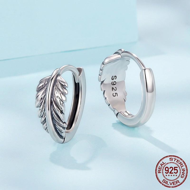 Vintage Textured Leaf Ear Clip S925 Sterling Silver Earrings