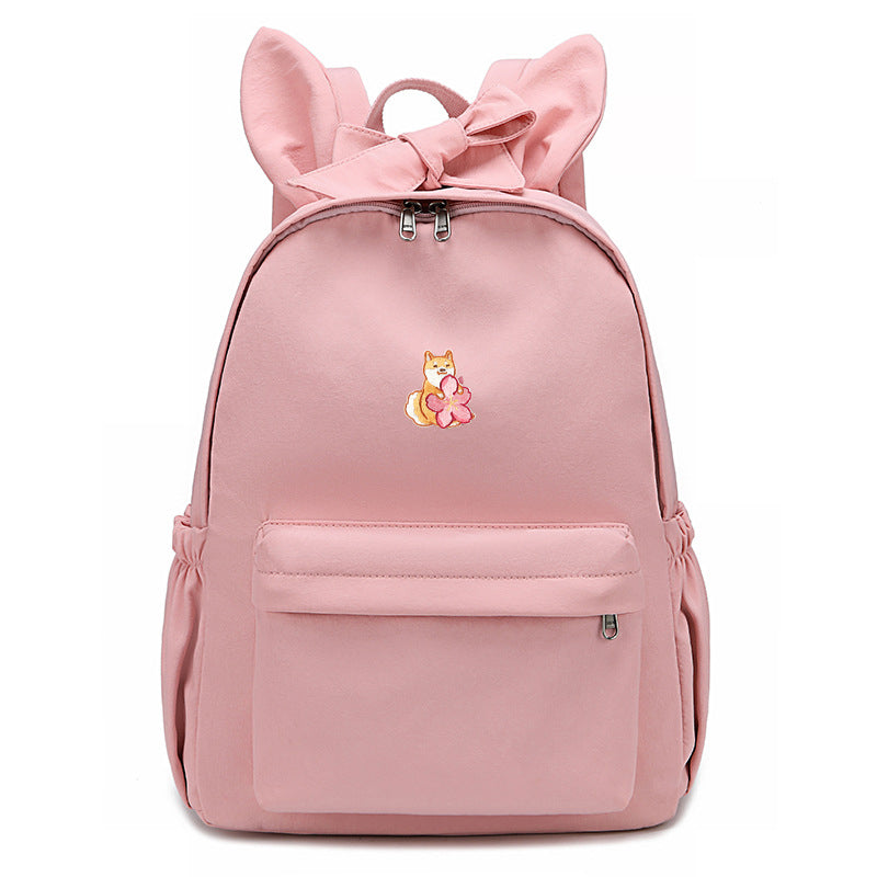 Japanese Shiba Lnu Backpack Girl Bow Cute Cute Cherry Blossom Embroidery Student School Bag