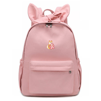 Japanese Shiba Lnu Backpack Girl Bow Cute Cute Cherry Blossom Embroidery Student School Bag