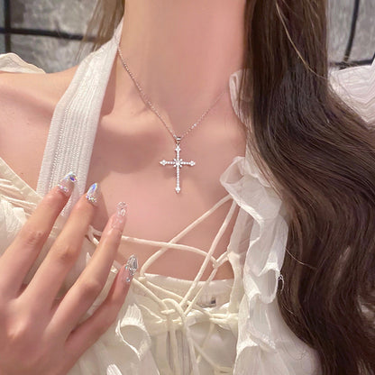 Asterism Cross Rhinestone Zircon Necklace For Women