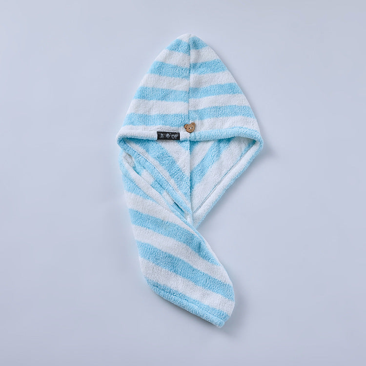 Fiber absorbent and quick-drying striped shower cap