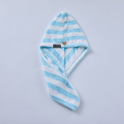 Fiber absorbent and quick-drying striped shower cap