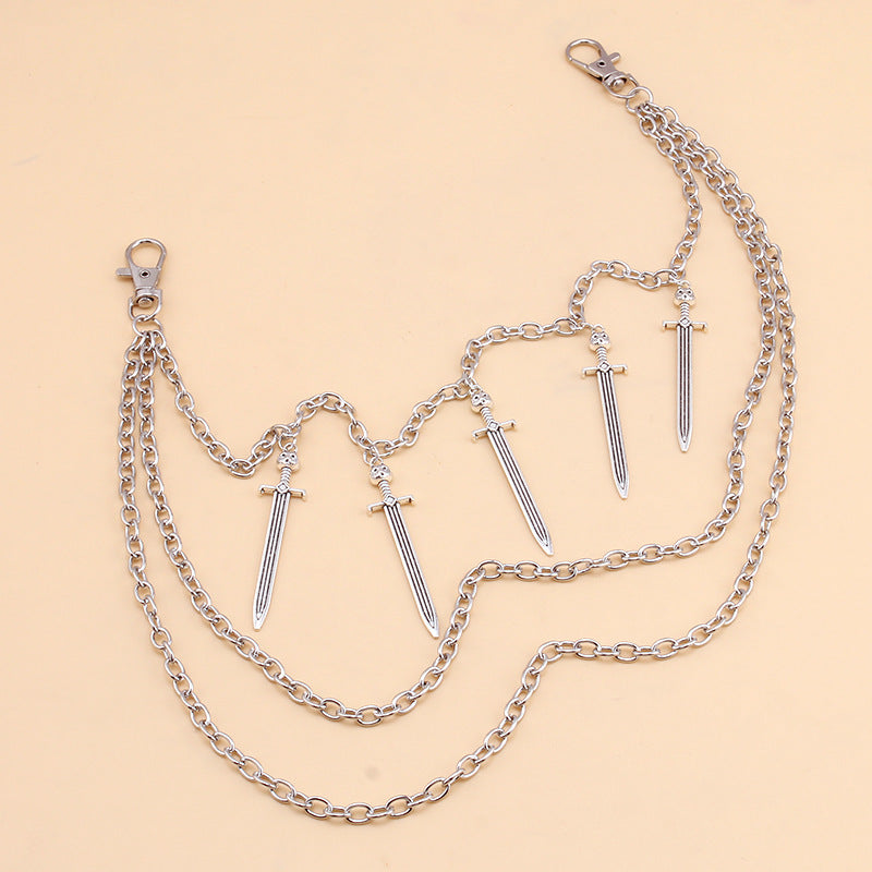 Bearing Sword Pendant Waist Chain Layered Retro Chain