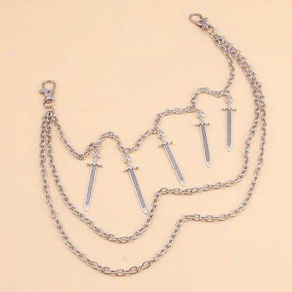 Bearing Sword Pendant Waist Chain Layered Retro Chain