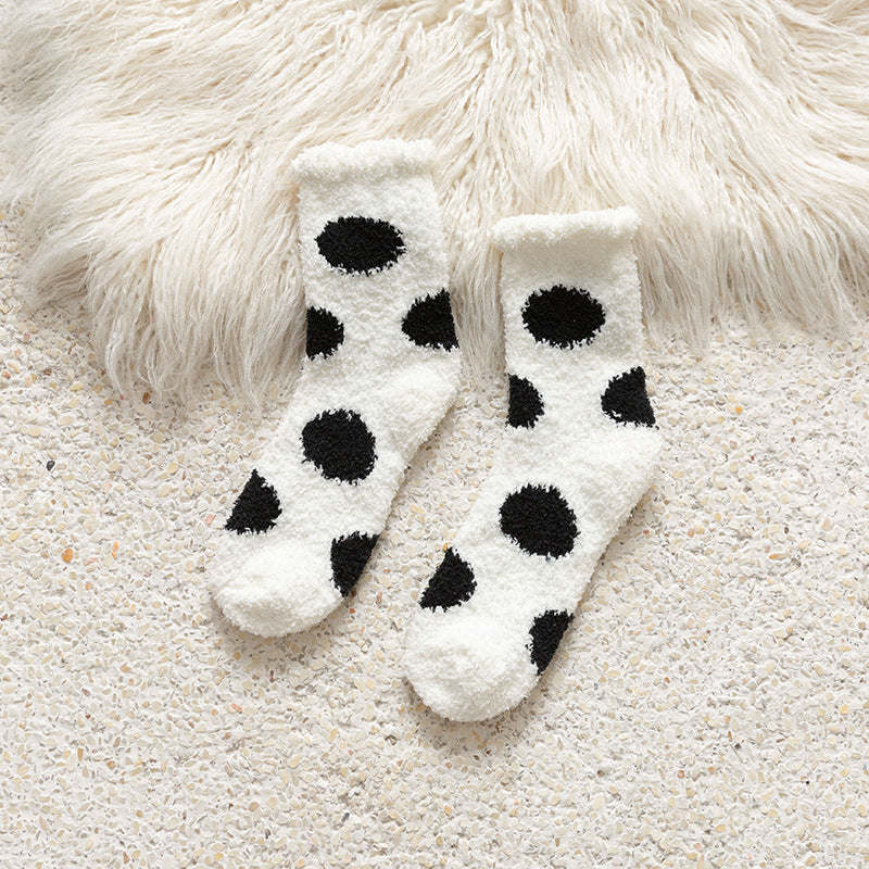 Female middle tube love Japanese cute dots home warmth month sleep socks