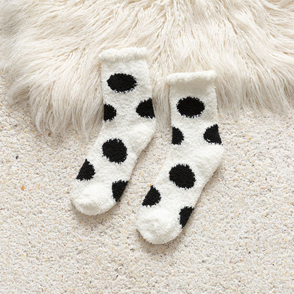 Female middle tube love Japanese cute dots home warmth month sleep socks