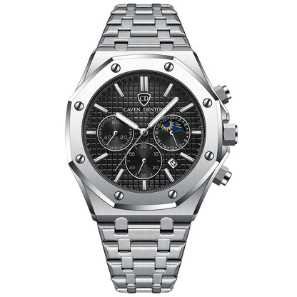 Waterproof High-grade Three Eyes And Six Needles Multi-functional Moon Phase Men's Steel Strap Watch
