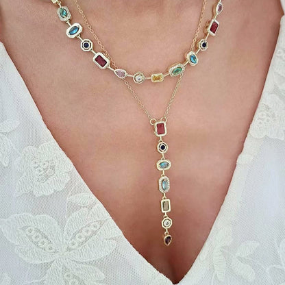 Square Colored Diamond Pendant Necklace For Women
