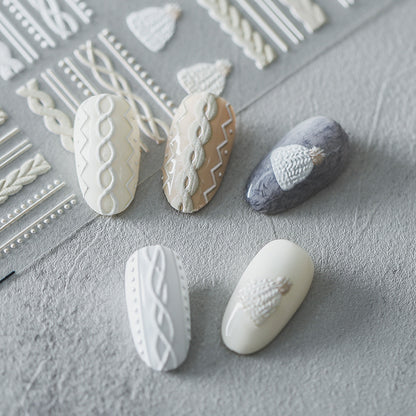 Frosted Transparent Embossed Sweater Pattern Nail Sticker