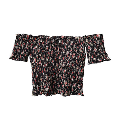 Sexy Floral Chiffon Shirt Short-sleeved Summer Western Style