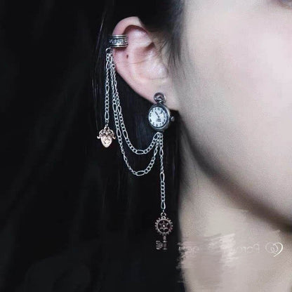 Watch key ear bone clip integrated earrings