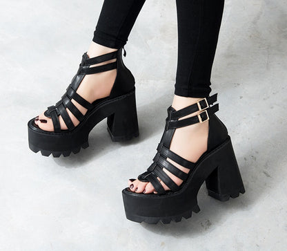 Fish mouth high heel thick heel sandals