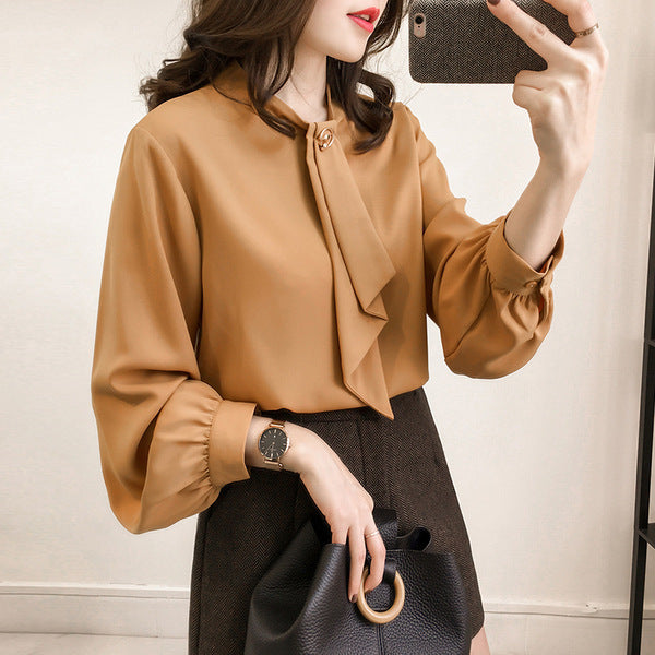 Loose Lantern Sleeve Chiffon Shirt Women's Long Sleeve