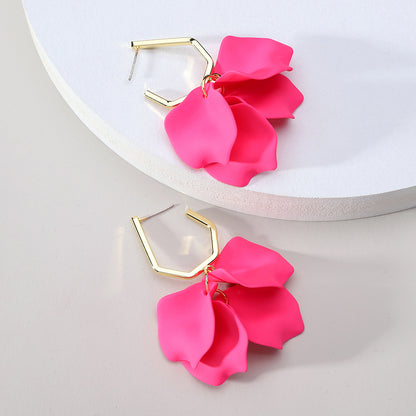 Fashion Jewelry Rose Petal Long Exaggerated Earrings For Women