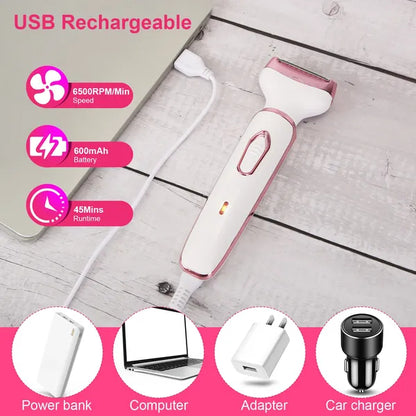 4 In 1 Electric Razor For Women Painless Grooming Kit Rechargeable Eyebrow Nose Hair Pubic Hair Bikini Trimmer Face Shaver