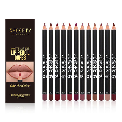 12 Color Matte Lipstick Lip Liner Suit