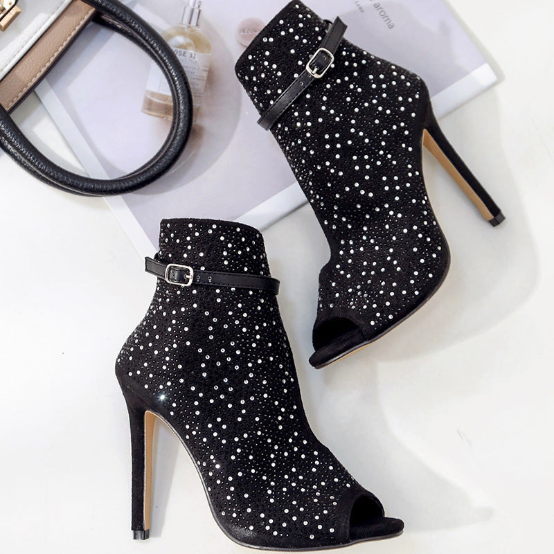 Super high heel sandals rhinestone stiletto sandals