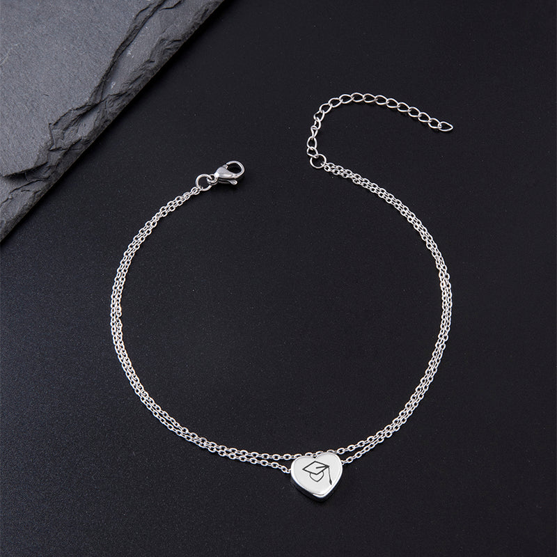 New Dr. Cap Heart Double Anklet Silver Stainless Steel Anklet