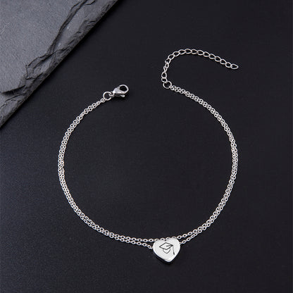 New Dr. Cap Heart Double Anklet Silver Stainless Steel Anklet
