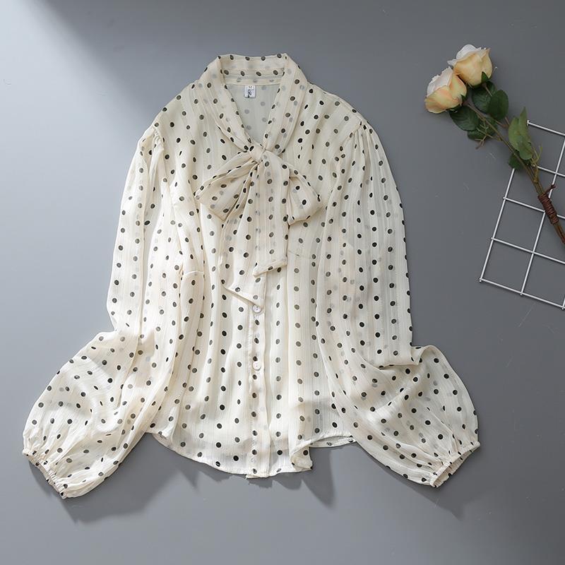 Retro Apricot Polka Dot Blouse Women