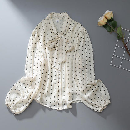 Retro Apricot Polka Dot Blouse Women
